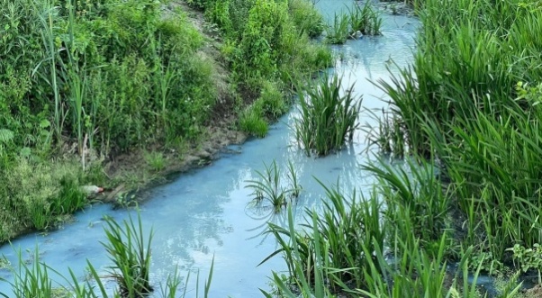 Arnavutköy'de derenin rengi maviye döndü